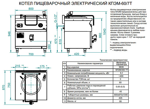 Котел пищеварочный электрический Abat КПЭМ-60/7Т Котел пищеварочный электрический Abat КПЭМ-60/7Т